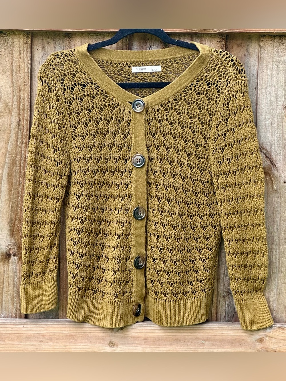 Old Navy Olive Open-Knit Crochet Cardigan Sweater Size Large Fall